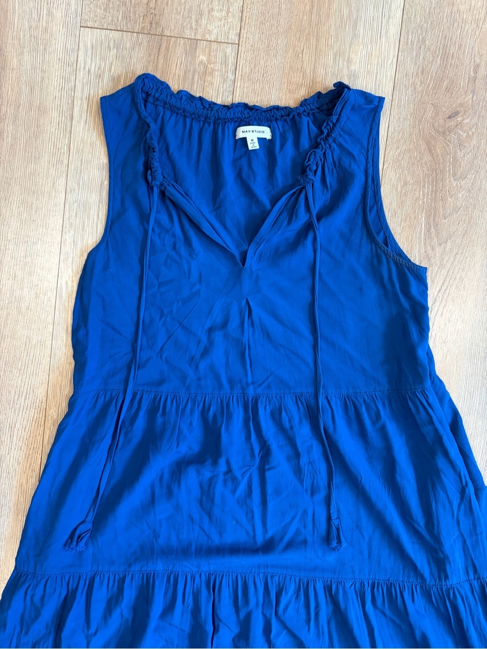 Max Studio Blue Tiered Maxi Dress Medium Sleeveless Boho Cottagecore - Picture 3 of 11